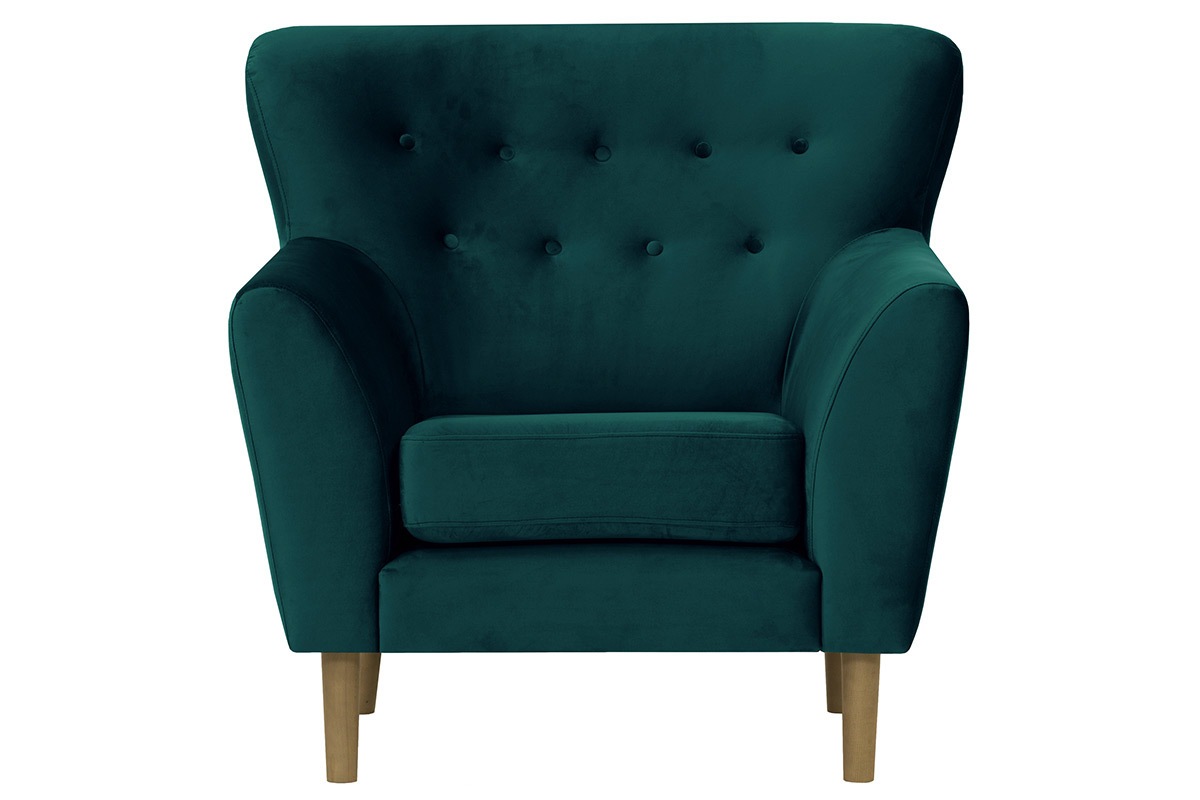 Fauteuil classique velours bleu p�trole MAYFAIR
