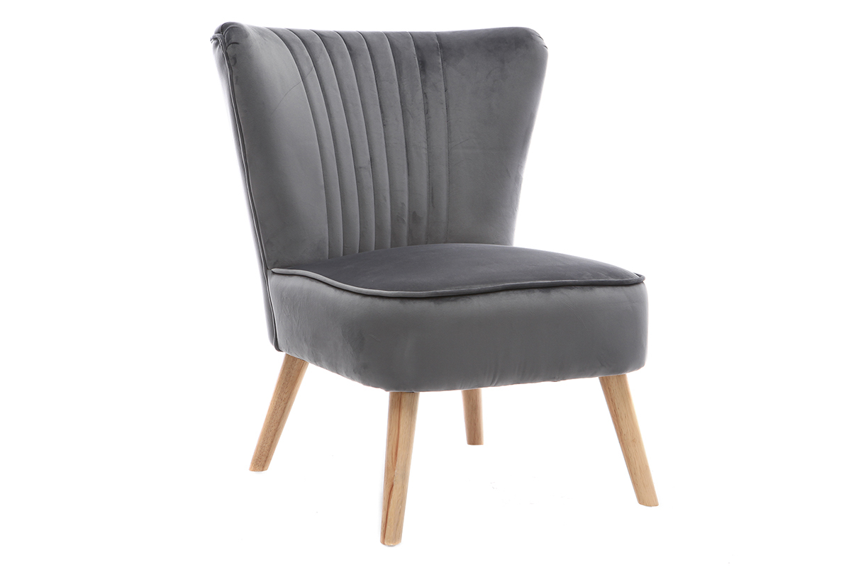 Fauteuil classique velours gris fonc� ZOLA