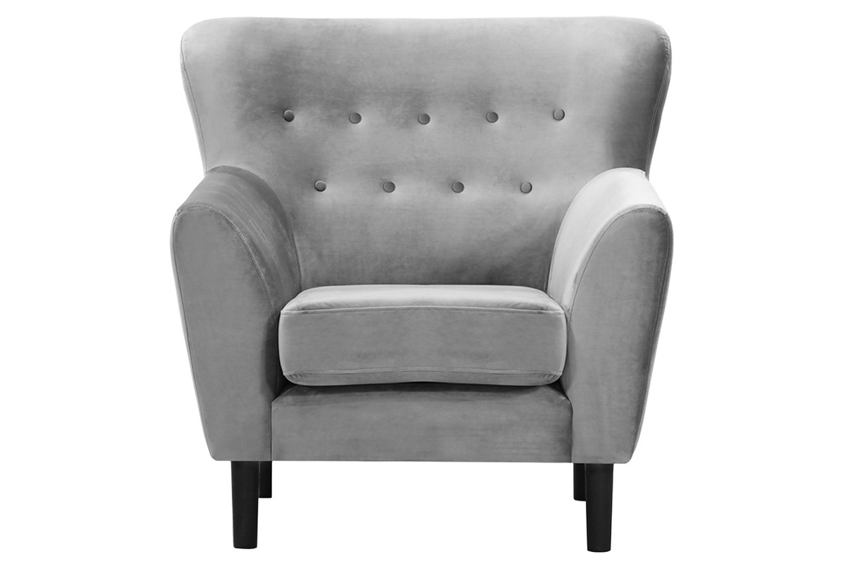 Fauteuil classique velours gris MAYFAIR
