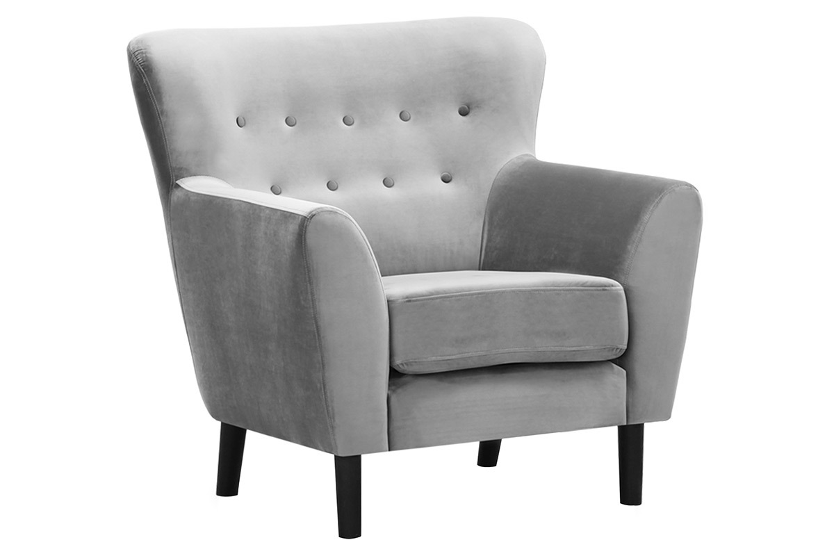 Fauteuil classique velours gris MAYFAIR