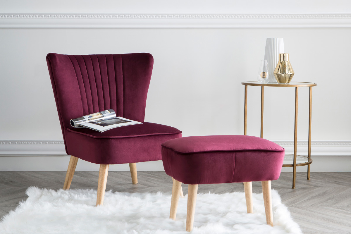 Fauteuil classique velours prune ZOLA