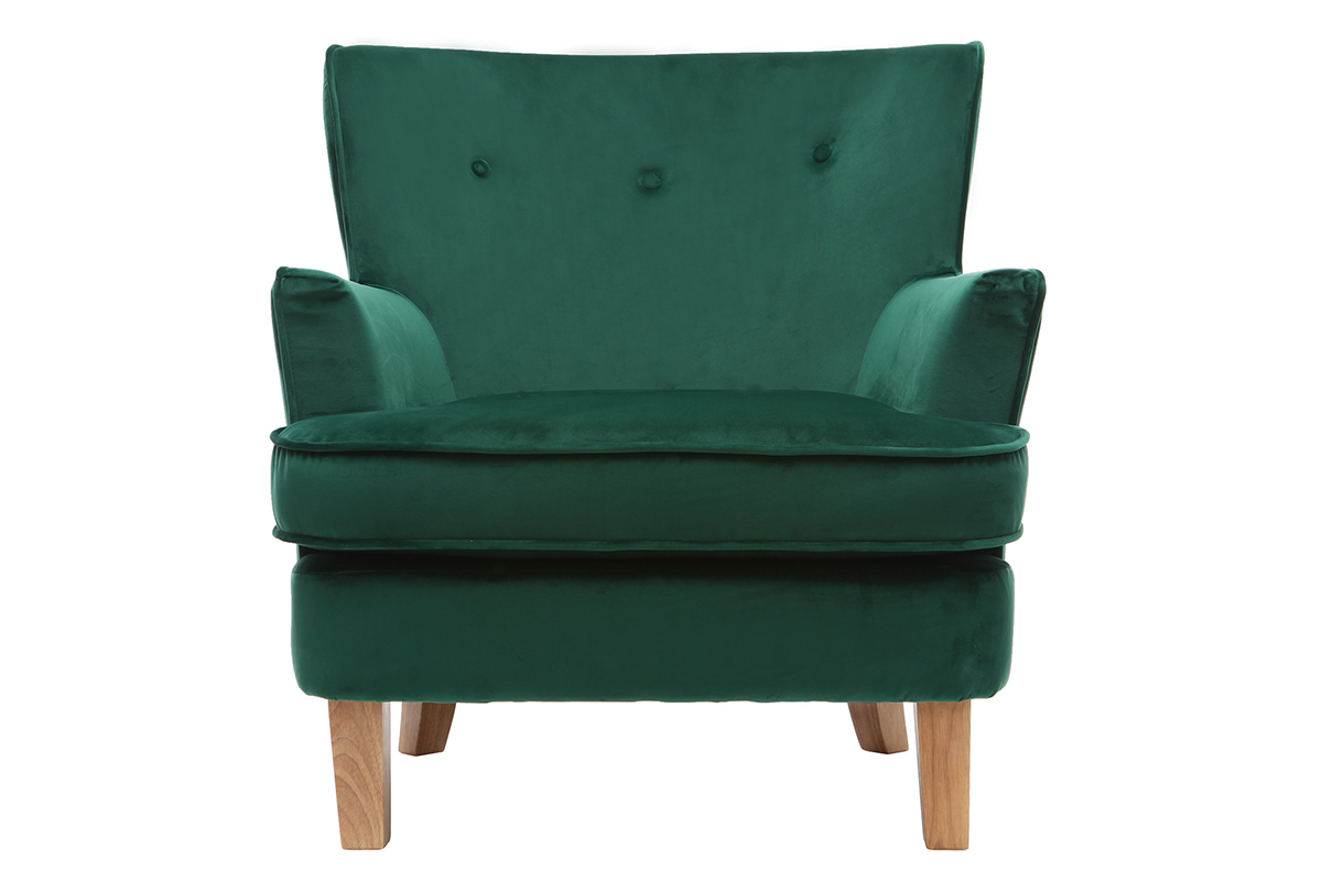 Fauteuil classique velours vert �meraude CEZANNE