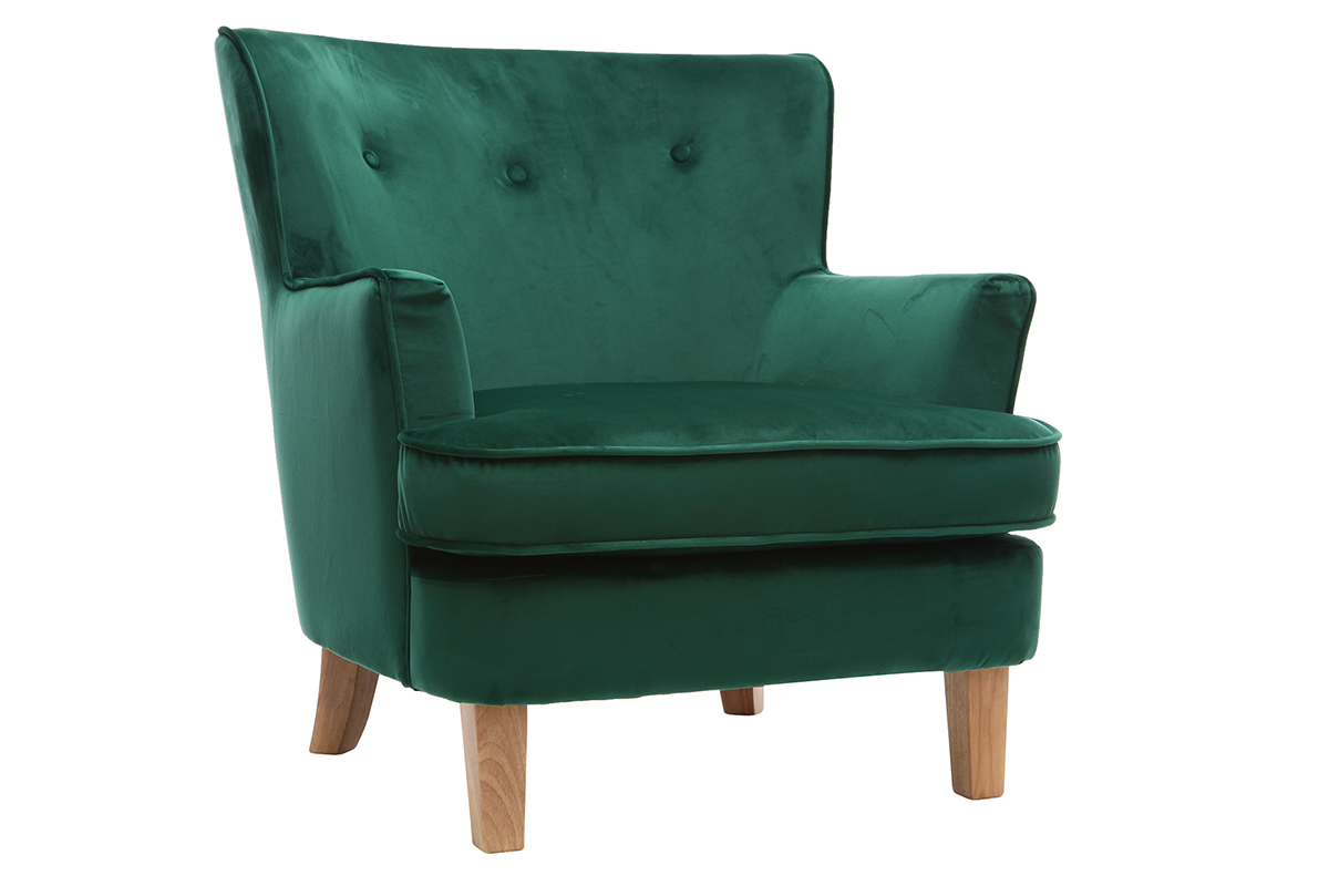 Fauteuil classique velours vert �meraude CEZANNE