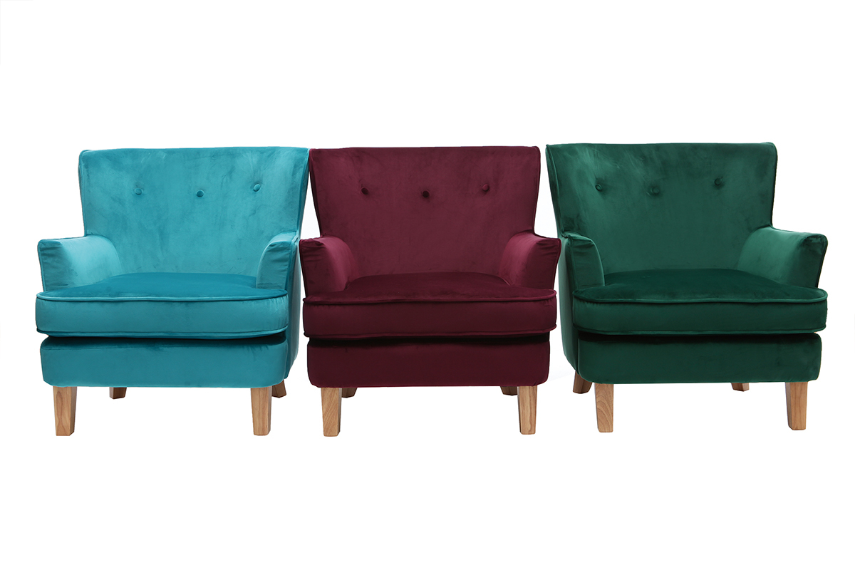 Fauteuil classique velours vert �meraude CEZANNE