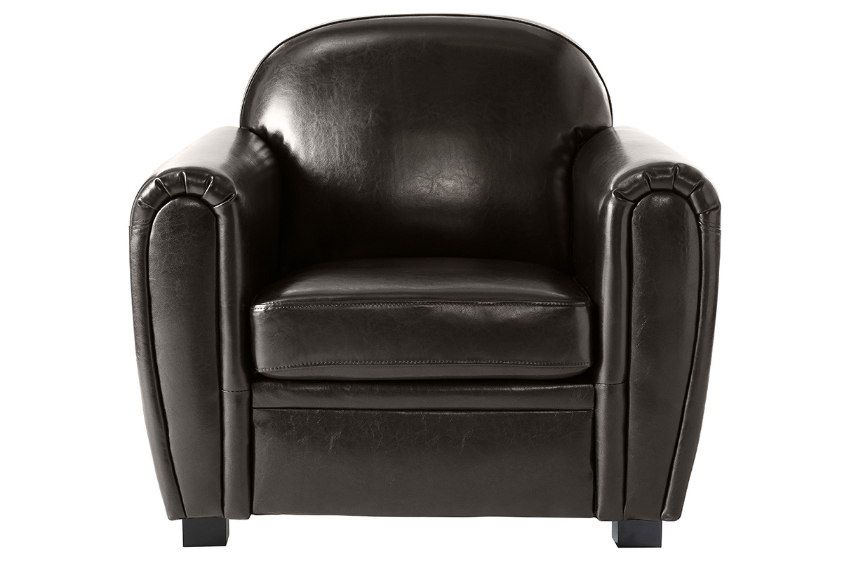 Fauteuil Club cuir marron fonc - cuir de vachette