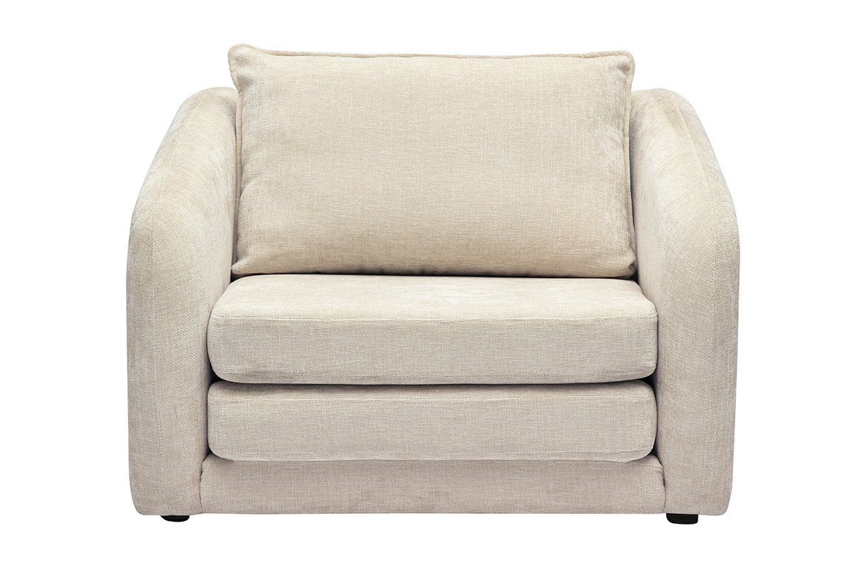 Fauteuil convertible en tissu effet velours textur beige MAHAUT