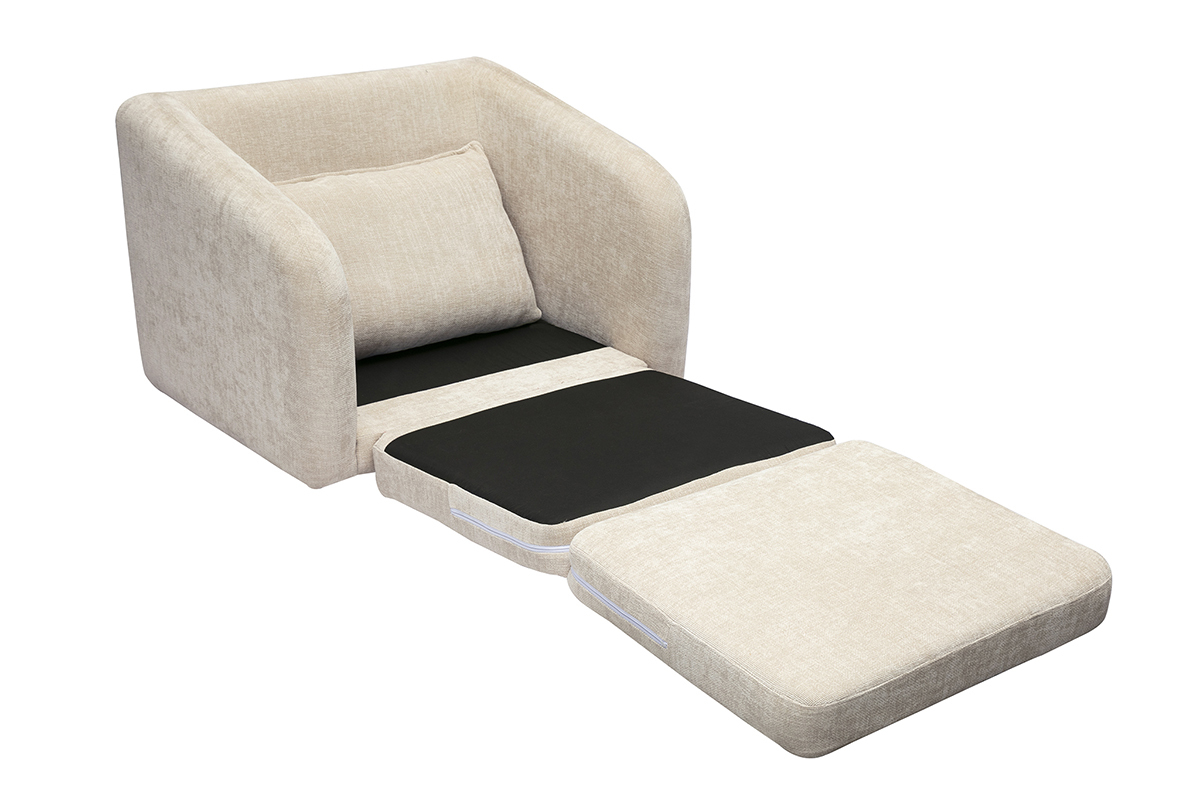 Fauteuil convertible en tissu effet velours textur beige MAHAUT