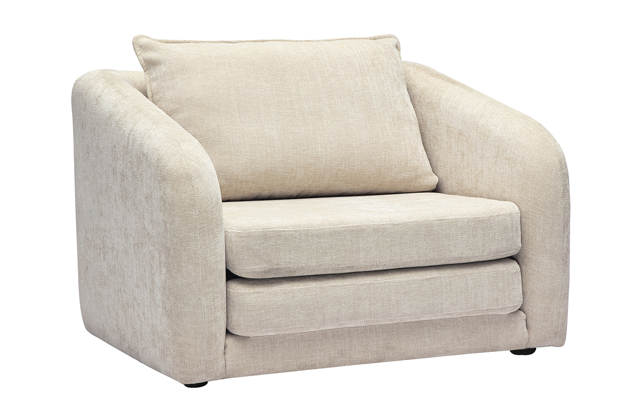 Fauteuil convertible en tissu effet velours textur beige MAHAUT