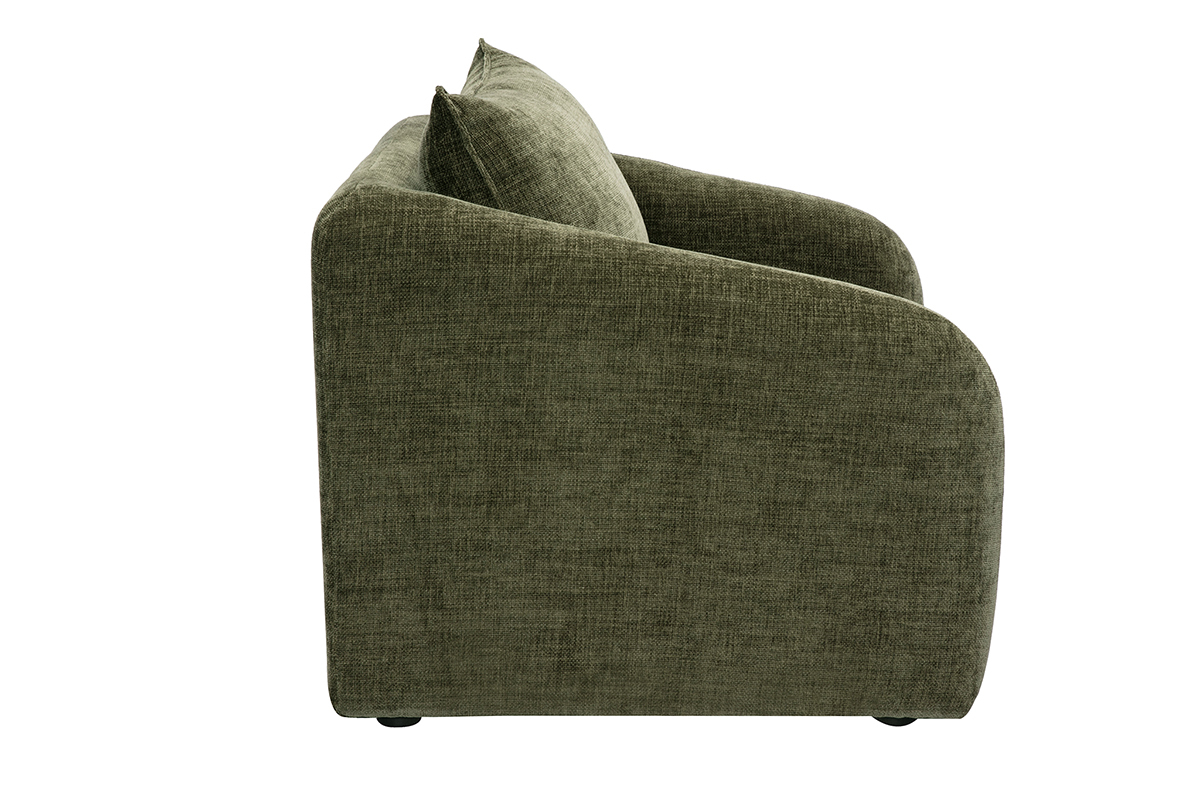 Fauteuil convertible en tissu effet velours textur vert kaki MAHAUT