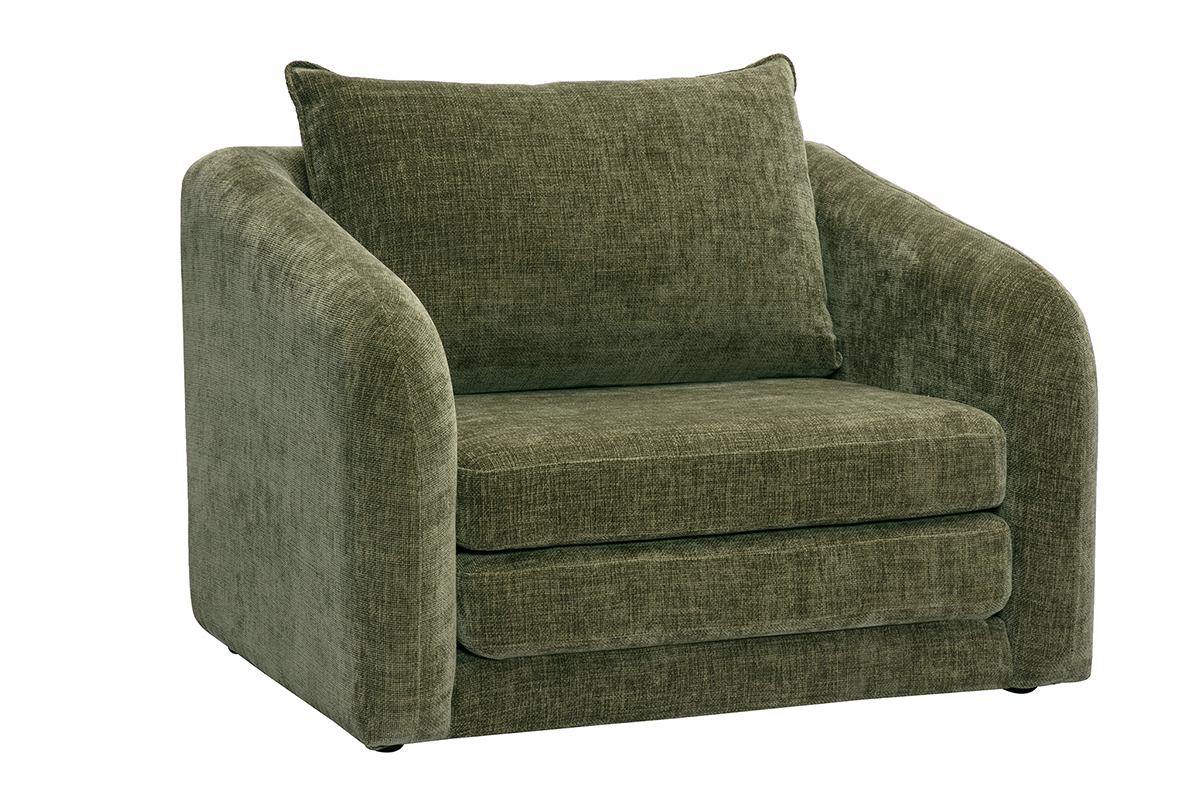 Fauteuil convertible en tissu effet velours textur vert kaki MAHAUT