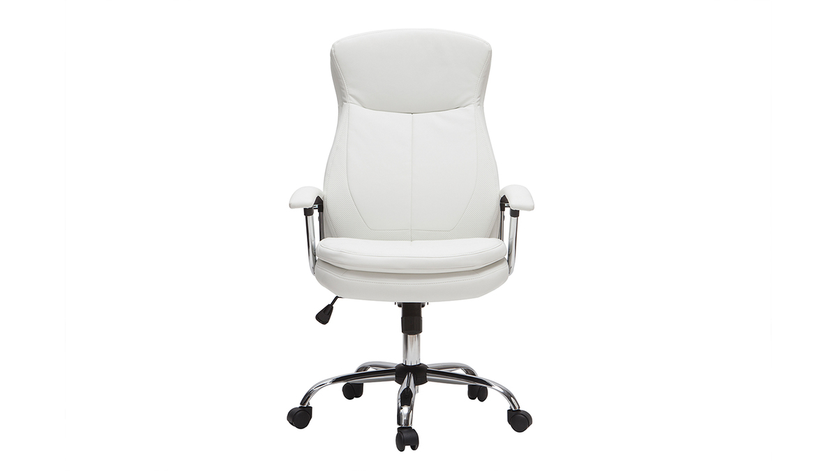 Fauteuil de bureau  roulettes design blanc et acier chrom WALL STREET