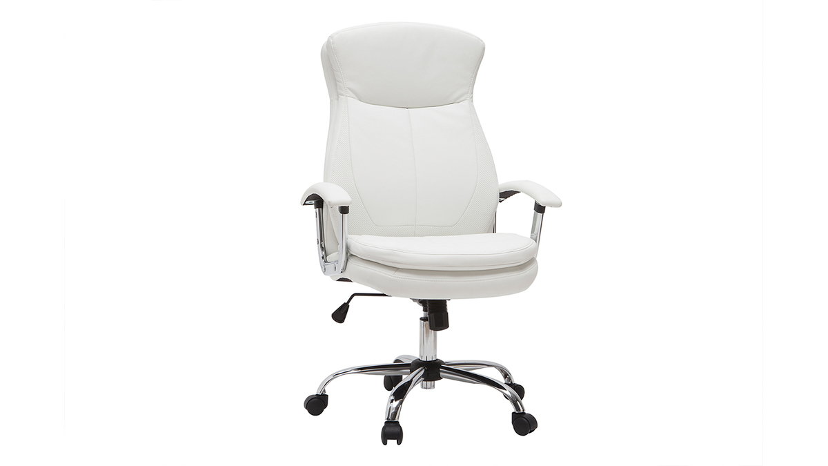 Fauteuil de bureau  roulettes design blanc et acier chrom WALL STREET