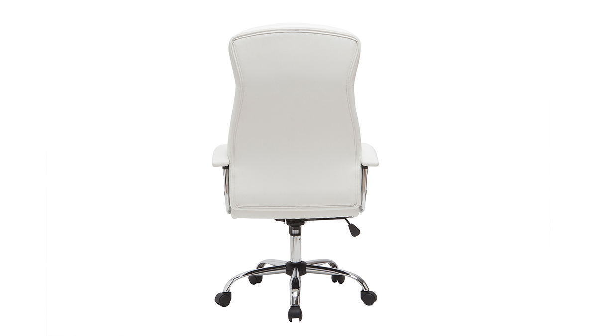 Fauteuil de bureau  roulettes design blanc et acier chrom WALL STREET