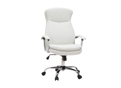 Fauteuil de bureau à roulettes design blanc et acier chromé WALL STREET