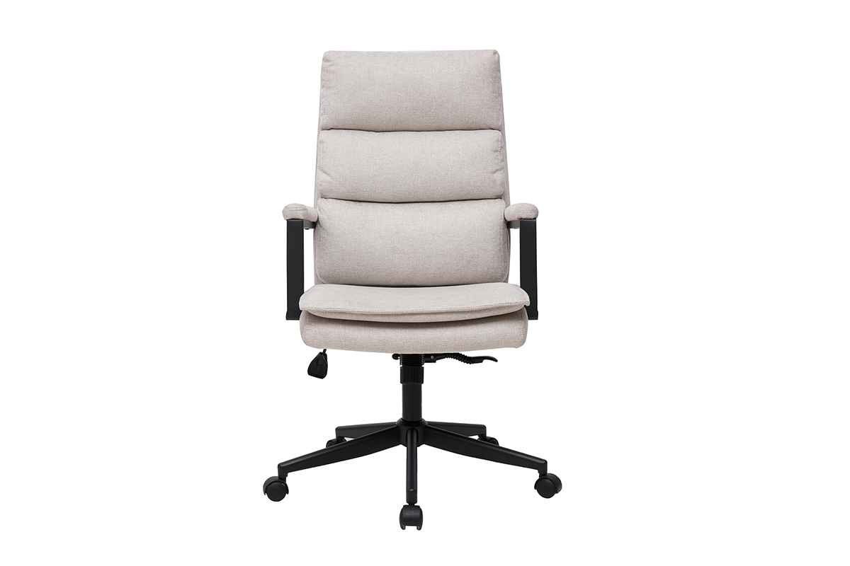 Fauteuil de bureau � roulettes en tissu effet velours textur� beige et m�tal noir SAEL