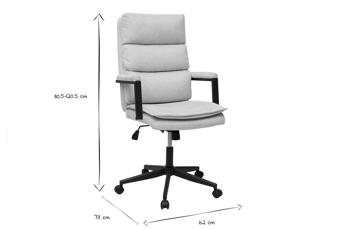 Fauteuil de bureau � roulettes en tissu effet velours textur� beige et m�tal noir SAEL