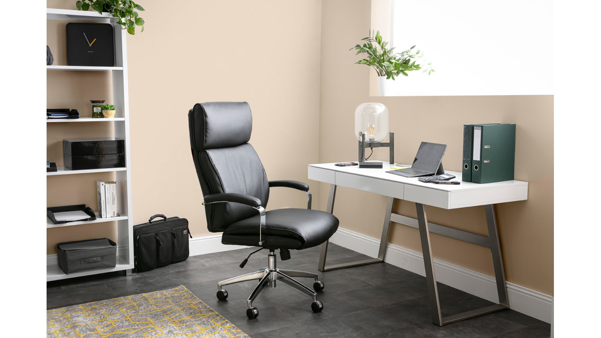 Fauteuil de bureau cuir blanc CITY - cuir de vache