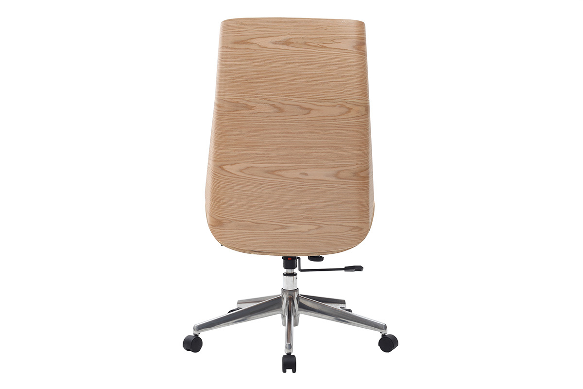 Fauteuil de bureau de direction design blanc, bois clair et acier chrom CURVED
