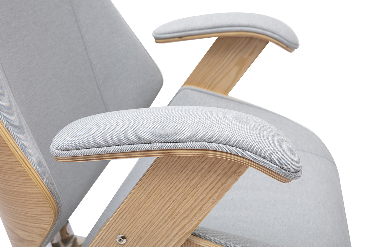 Fauteuil de bureau de direction design en tissu gris, bois clair et acier chrom� MUSK