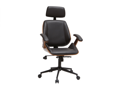 Fauteuil de bureau de direction noir et bois fonc&eacute; MUSK
