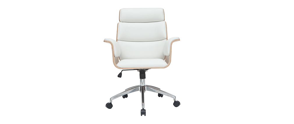 Fauteuil de bureau design blanc et bois clair ELON