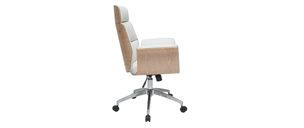 Fauteuil de bureau design blanc et bois clair ELON