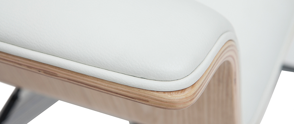 Fauteuil de bureau design blanc et bois clair ELON