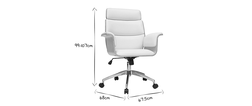 Fauteuil de bureau design blanc et bois clair ELON