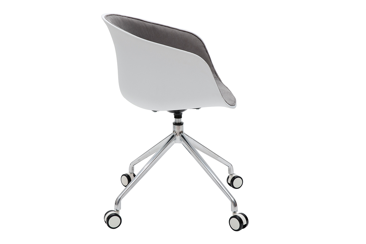 Fauteuil de bureau design blanc et tissu gris clair SCAFO