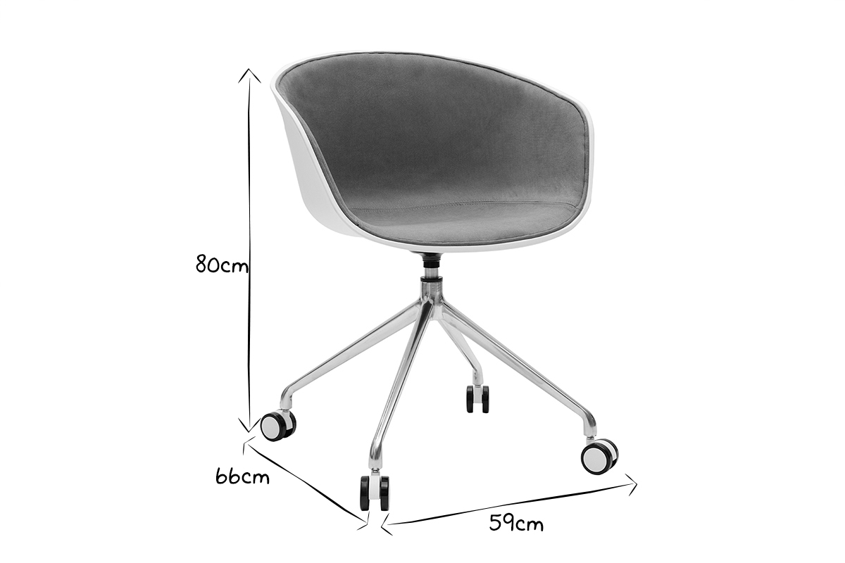 Fauteuil de bureau design blanc et tissu gris clair SCAFO