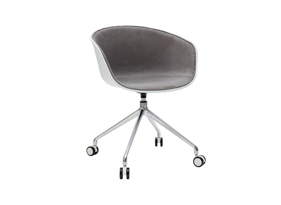 Fauteuil de bureau design blanc et tissu gris clair SCAFO
