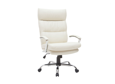 Fauteuil de bureau design cuir blanc TILIO - cuir de vache - Fauteuil de bureau design cuir blanc TILIO - cuir de vache