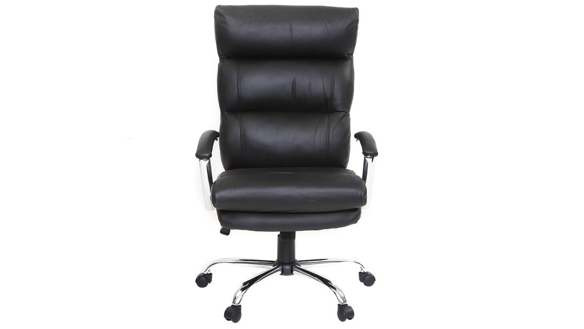 Fauteuil de bureau design cuir noir TILIO - cuir de vache