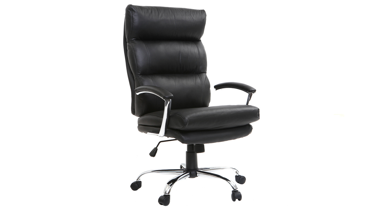 Fauteuil de bureau design cuir noir TILIO - cuir de vache