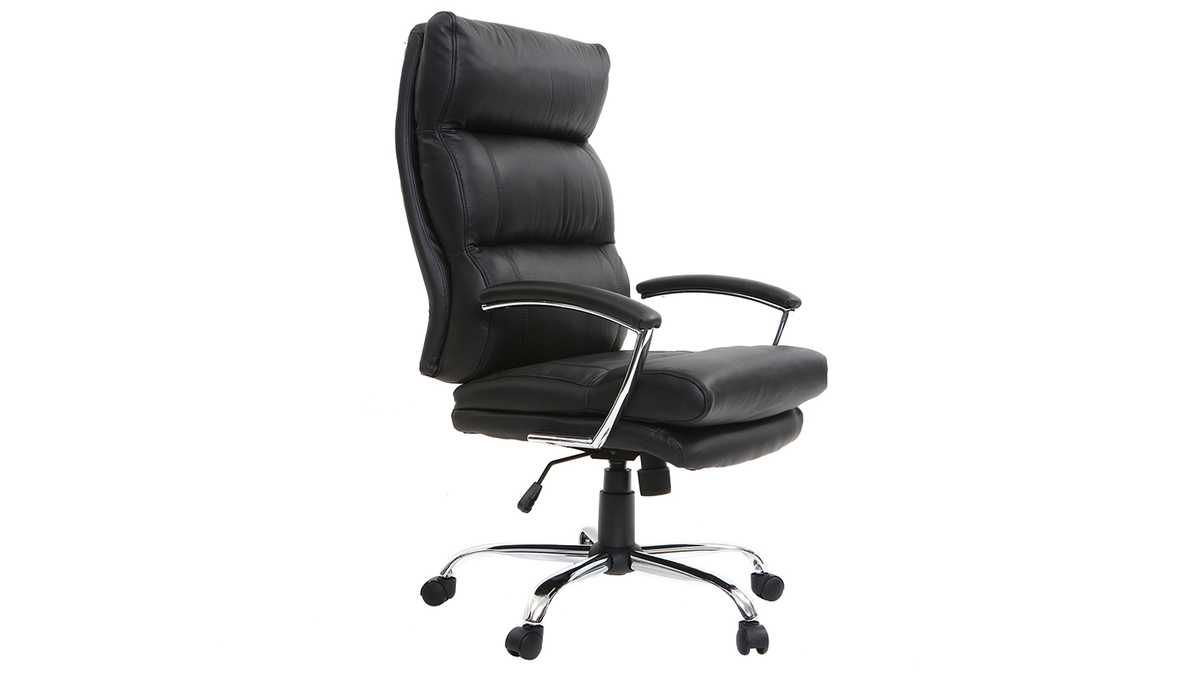 Fauteuil de bureau design cuir noir TILIO - cuir de vache