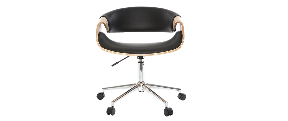 Fauteuil de bureau design noir et bois clair ARAMIS