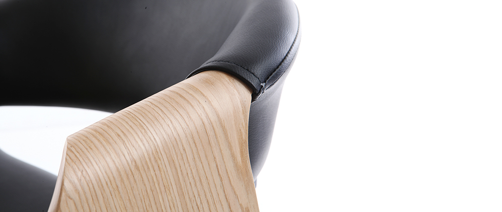 Fauteuil de bureau design noir et bois clair ARAMIS
