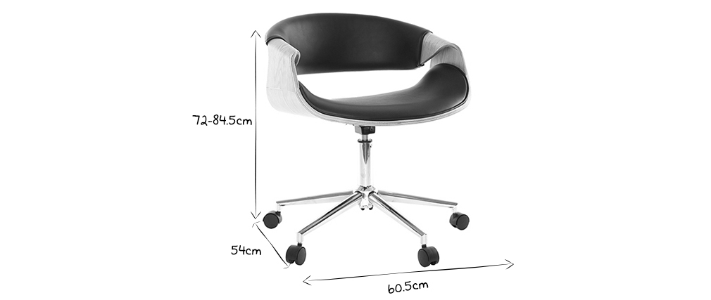 Fauteuil de bureau design noir et bois clair ARAMIS