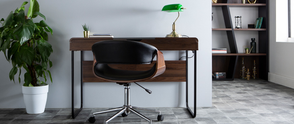 Fauteuil de bureau design noir et bois clair ARAMIS