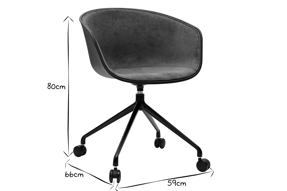 Fauteuil de bureau design noir et tissu gris fonc� SCAFO