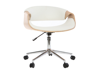 Fauteuil de bureau design PU Blanc / Bois clair ARAMIS