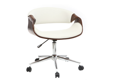 Fauteuil de bureau design PU blanc et noyer ARAMIS