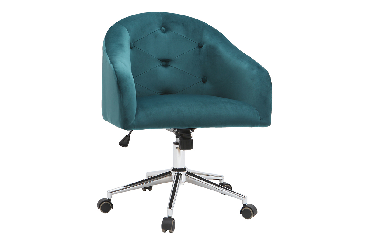 Fauteuil de bureau en velours bleu p�trole SHARON