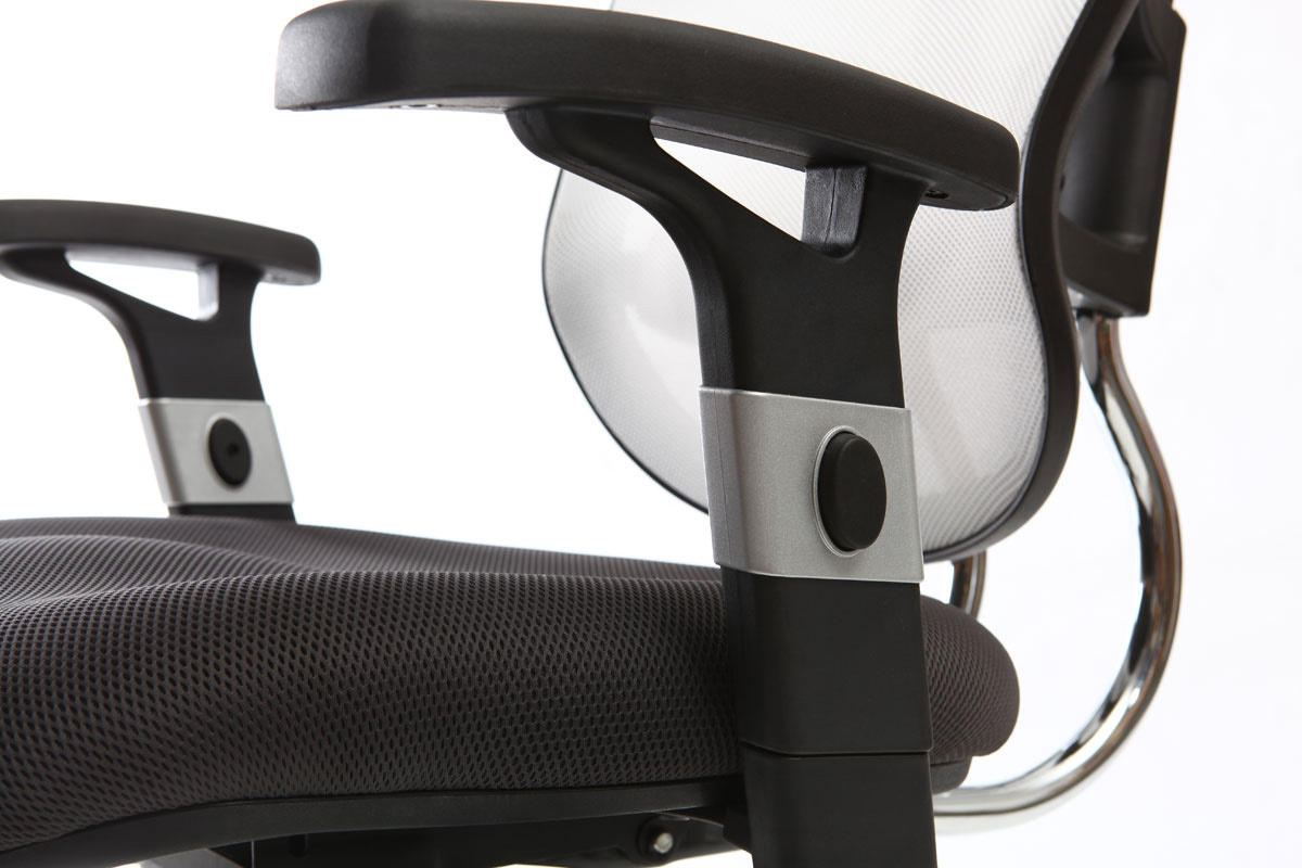 Fauteuil de bureau ergonomique noir avec dossier blanc et pieds chrom�s UP TO YOU