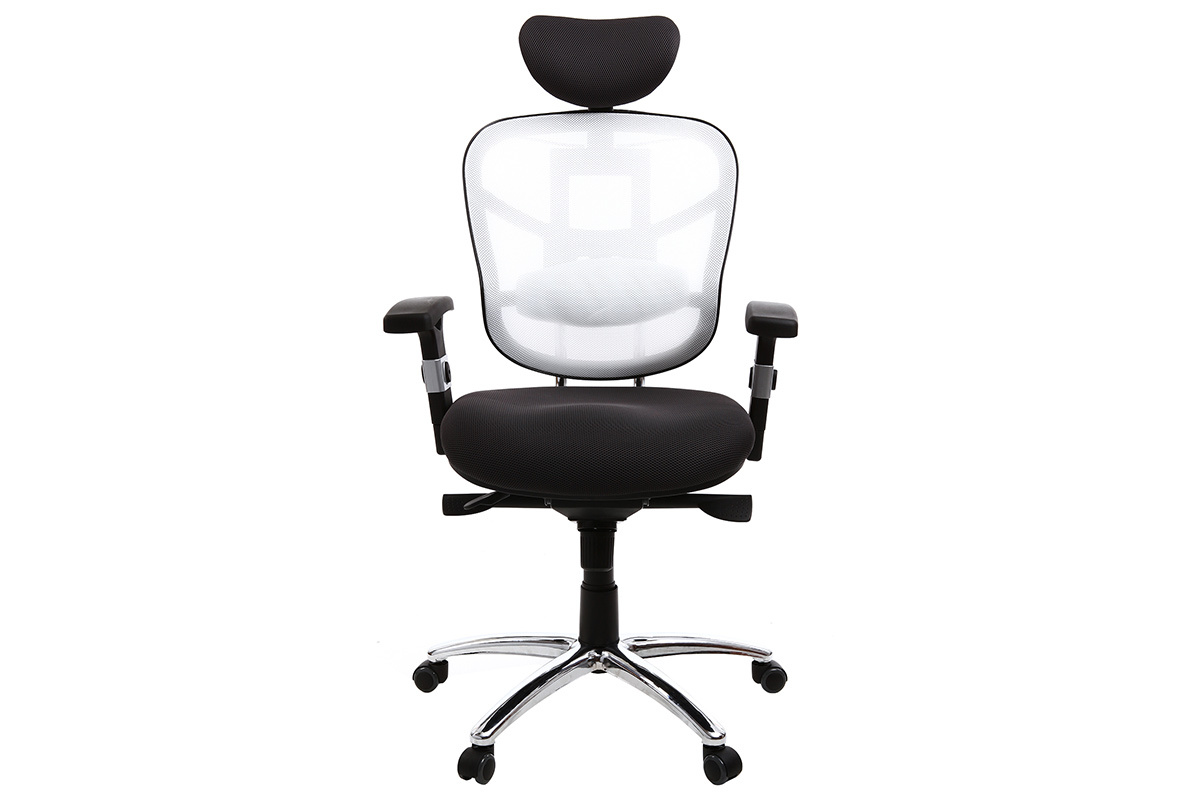 Fauteuil de bureau ergonomique noir avec dossier blanc et pieds chrom�s UP TO YOU