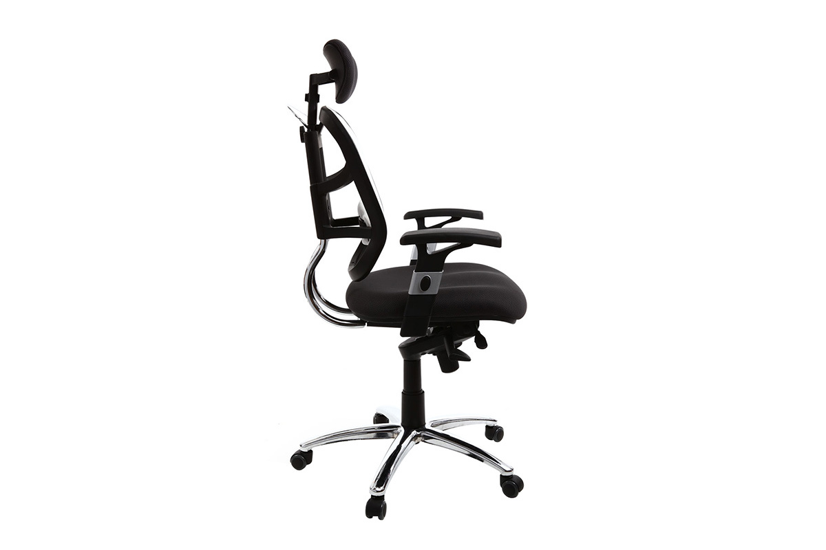 Fauteuil de bureau ergonomique noir avec dossier blanc et pieds chrom�s UP TO YOU