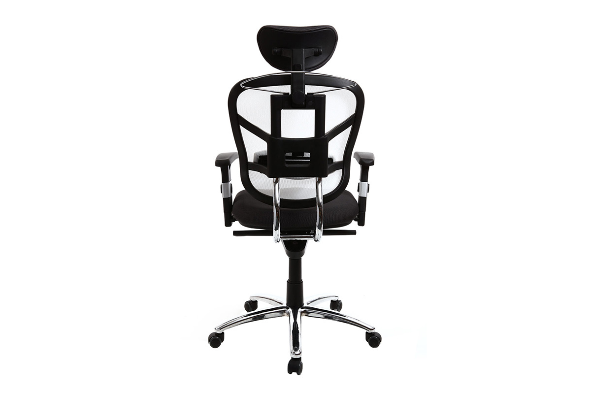 Fauteuil de bureau ergonomique noir avec dossier blanc et pieds chrom�s UP TO YOU