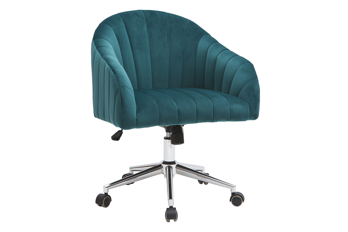 Fauteuil de bureau velours bleu p�trole ROMI