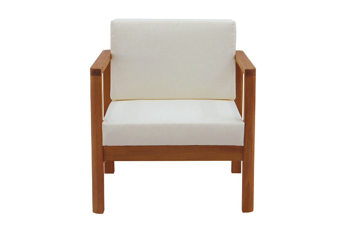 Fauteuil de jardin en bois massif avec coussins dhoussables beige naturel AKIS