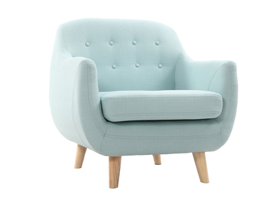 Fauteuil déhoussable scandinave en tissu menthe à l'eau et bois clair YNOK